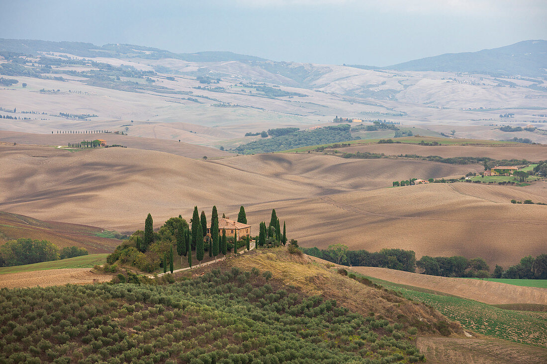 Villa Podere Belvedere in Val d'Orcia in Tuscany in autumn, Italy