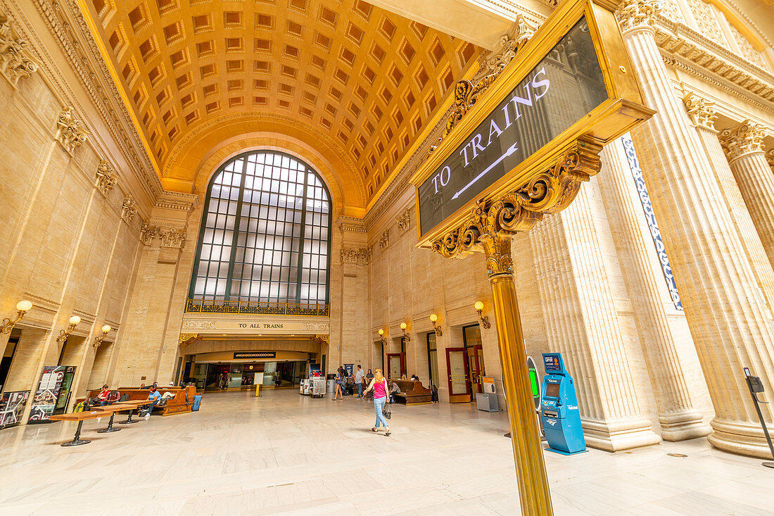 Ansicht des Innenraums der Union Station, Chicago, Illinois, Vereinigte Staaten von Amerika, Nordamerika