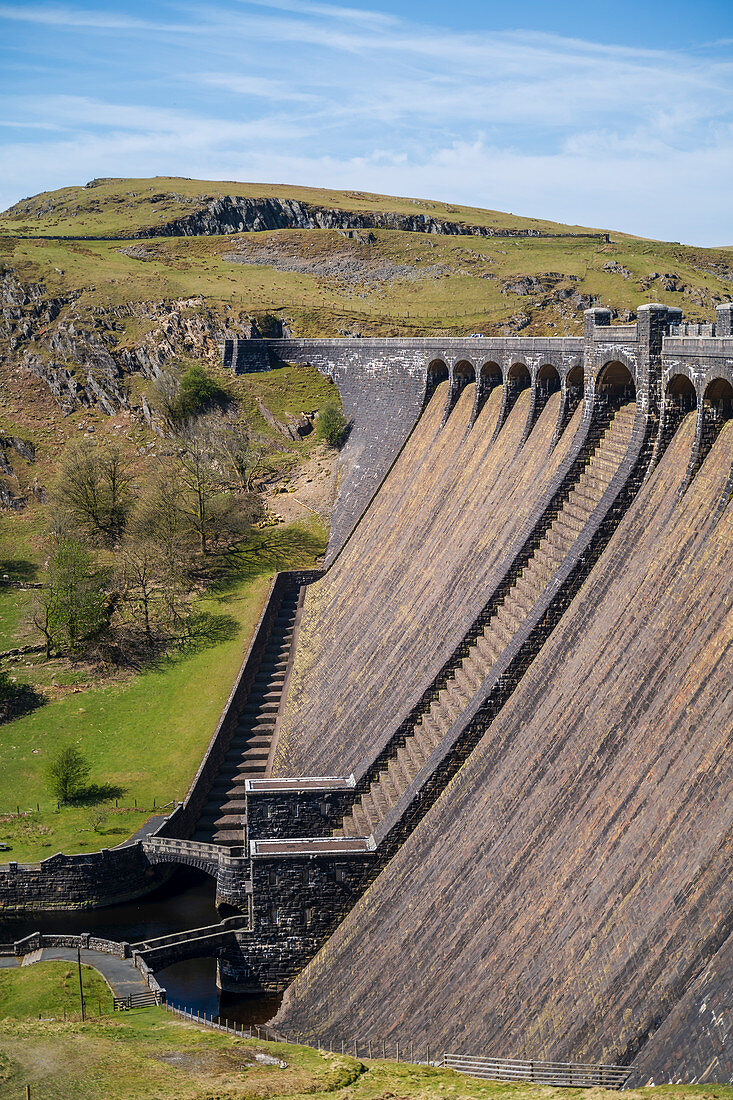 Claerwen Dam in the Elan Valley in Wales, United Kingdom, Europe