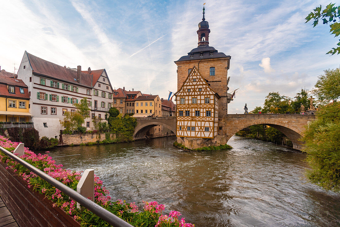 Old townhall with Geyersworthsteg wooden bridge, Bamberg, UNESCO World Heritage Site, Bavaria, Germany, Europe