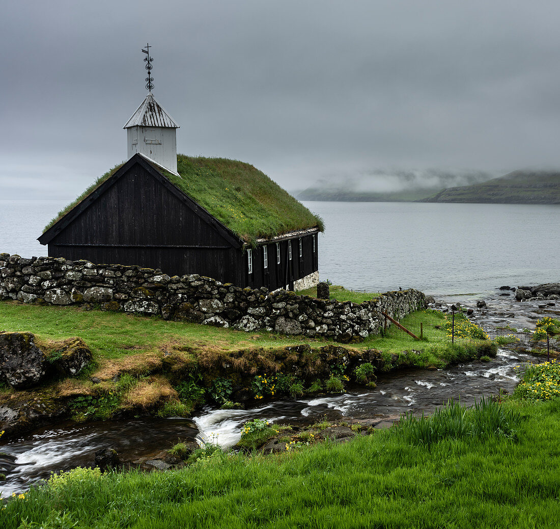 Funnings Kirkja Church, Eysturoy, Faroe Islands, Denmark, Atlantic, Europe