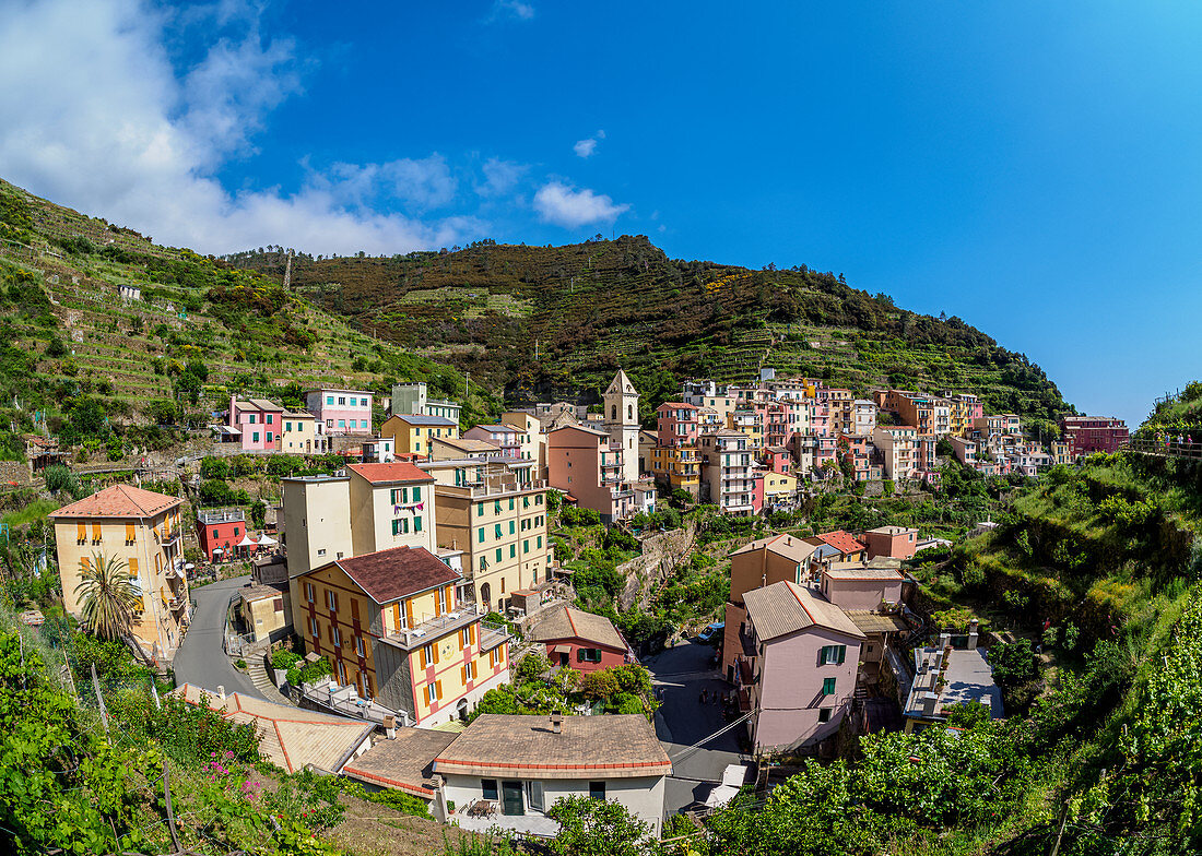 Manarola Village, elevated view, Cinque Terre, UNESCO World Heritage Site, Liguria, Italy, Europe