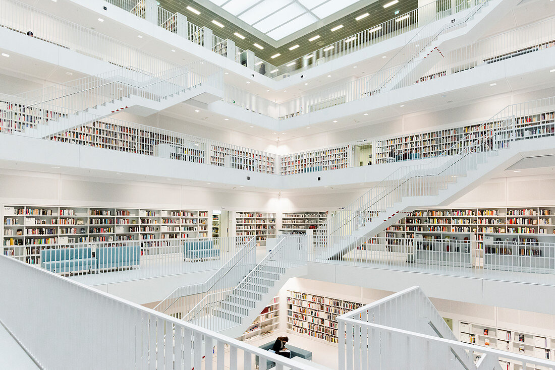 City library, interior view, architect Eun Young Yi, Stuttgart, Baden-Württemberg, Germany