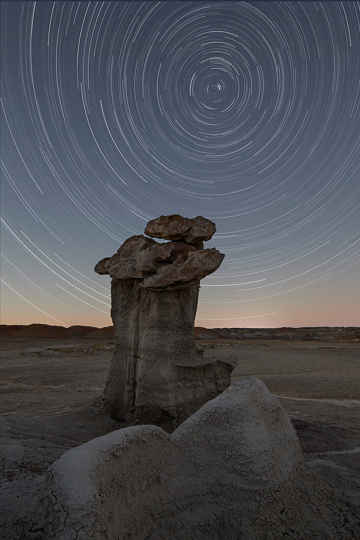 Hoodoo under the stars, Bisti Wilderness, New Mexico, United States of America, North America