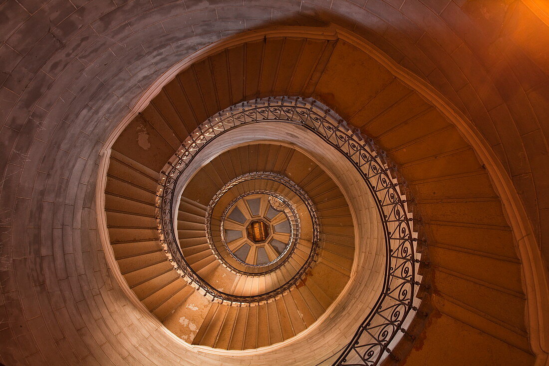 A spiral staircase inside Notre Dame de Fourviere, Lyon, Rhone, Rhone-Alpes, France, Europe