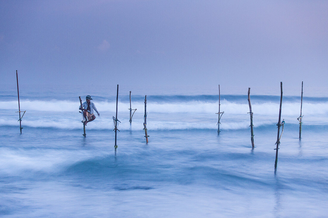 Stilt fisherman, Mirissa, Sri Lanka, Asia