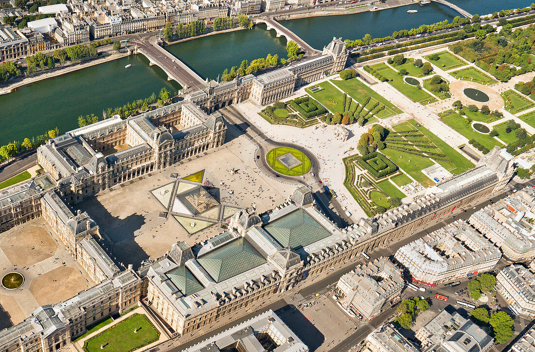 Aerial view of the Louvre, Paris, France, Europe