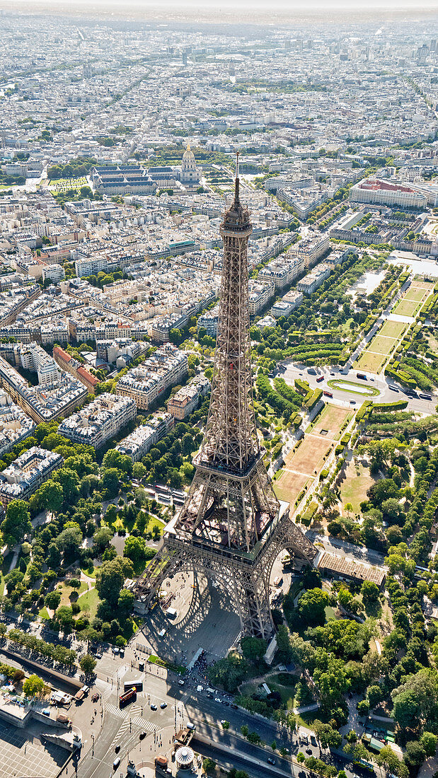 Aerial view of the Eiffel Tower, Paris, France, Europe