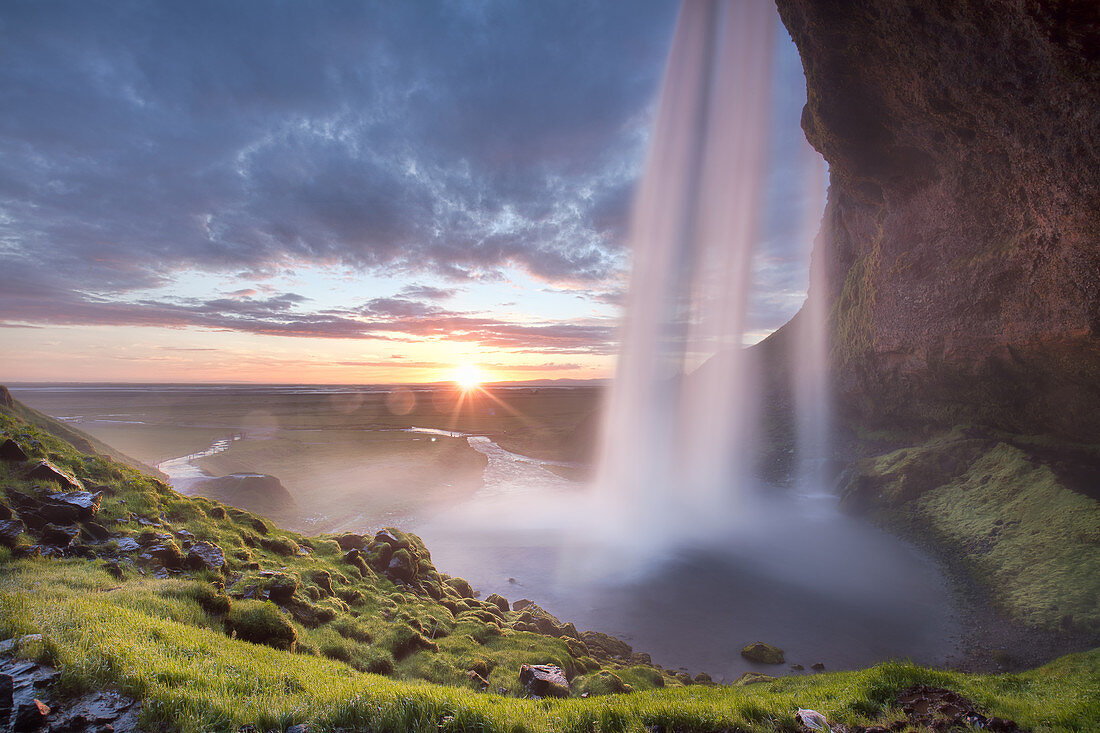 Selanjafoss during the last seconds of sunset in the summer, Iceland, Polar Regions