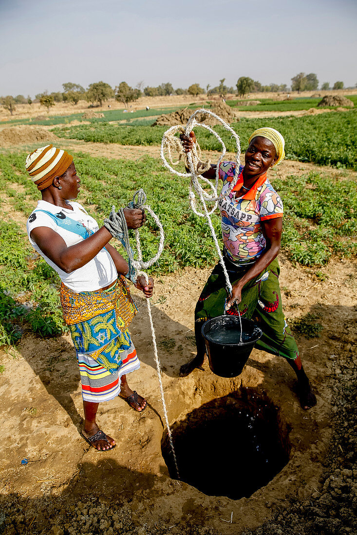 Women fetching water in Namong, Tone district, Togo, West Africa, Africa