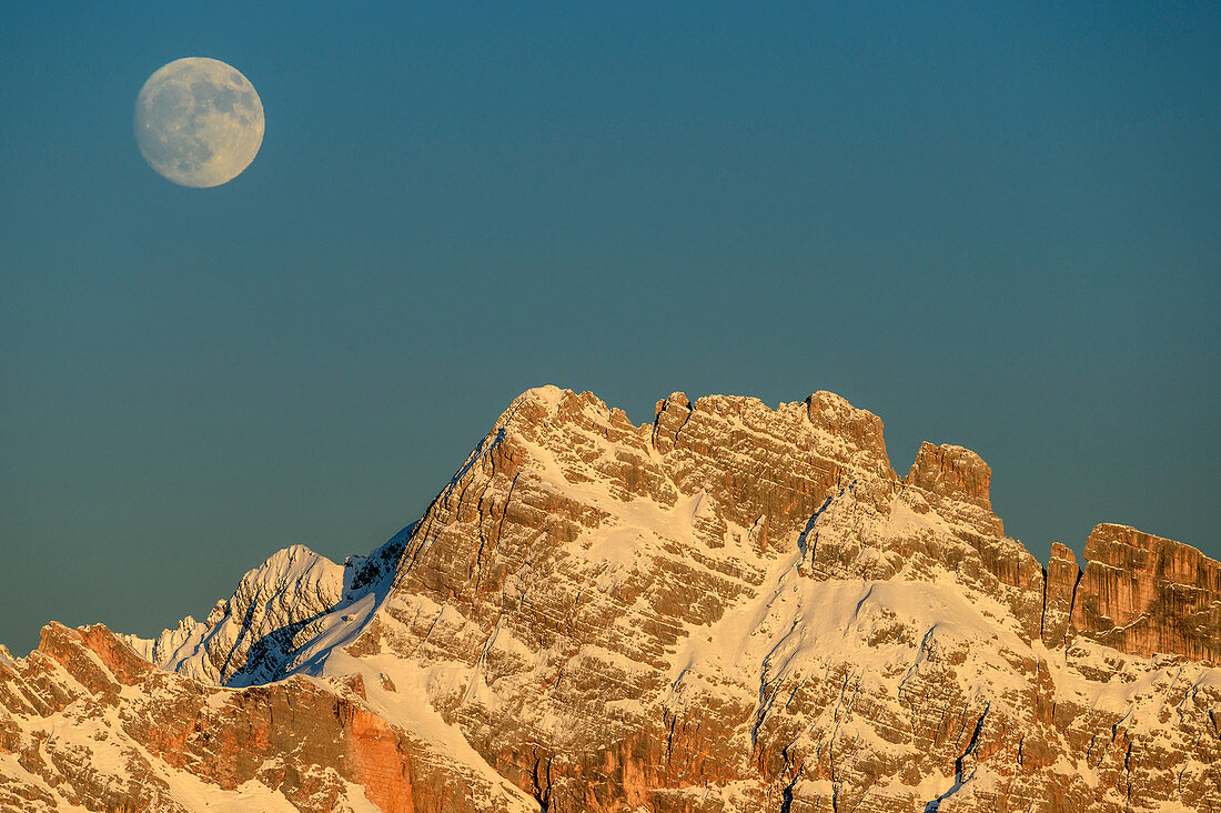 Moon over Sorapis group, Dolomites, Dolomites World Heritage Site, Veneto, Veneto, Italy