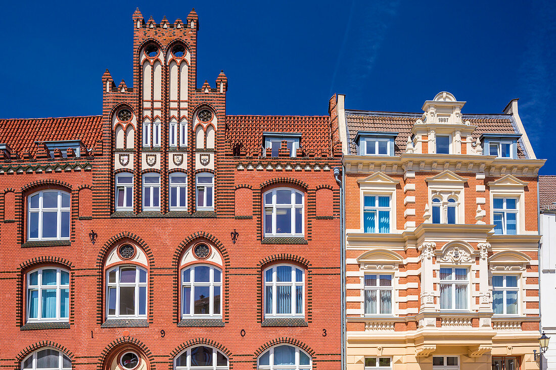 Houses from the begining of 20th century, builded by Spiegelberg street. Wismar stadt, Mecklenburg–Vorpommern, Germany.
