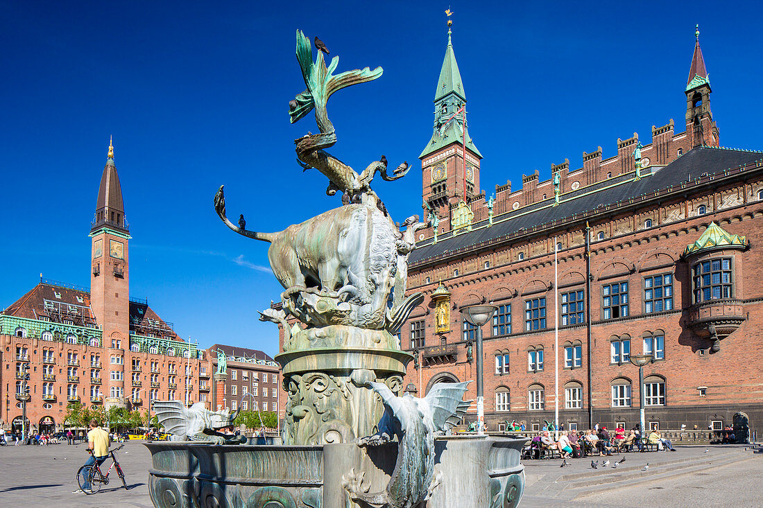 City Hall Square, Radhuspladsen. The Dragon Fountain (Dragespringvandet), Copenhagen, Zealand, Denmark