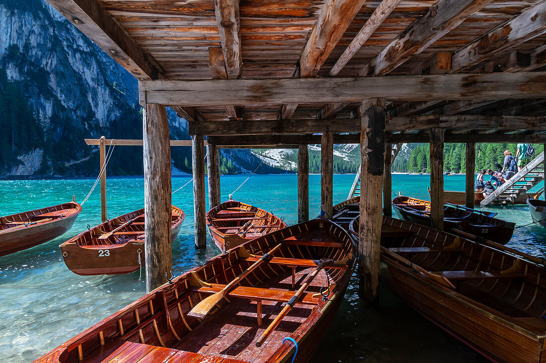 Lake Braies, natural monument and UNESCO World Heritage Site in the Braies Valley, South Tyrol, Italy