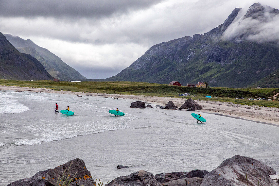 SURFING SPOT, FLAKSTAD, LOFOTEN ISLANDS, NORWAY