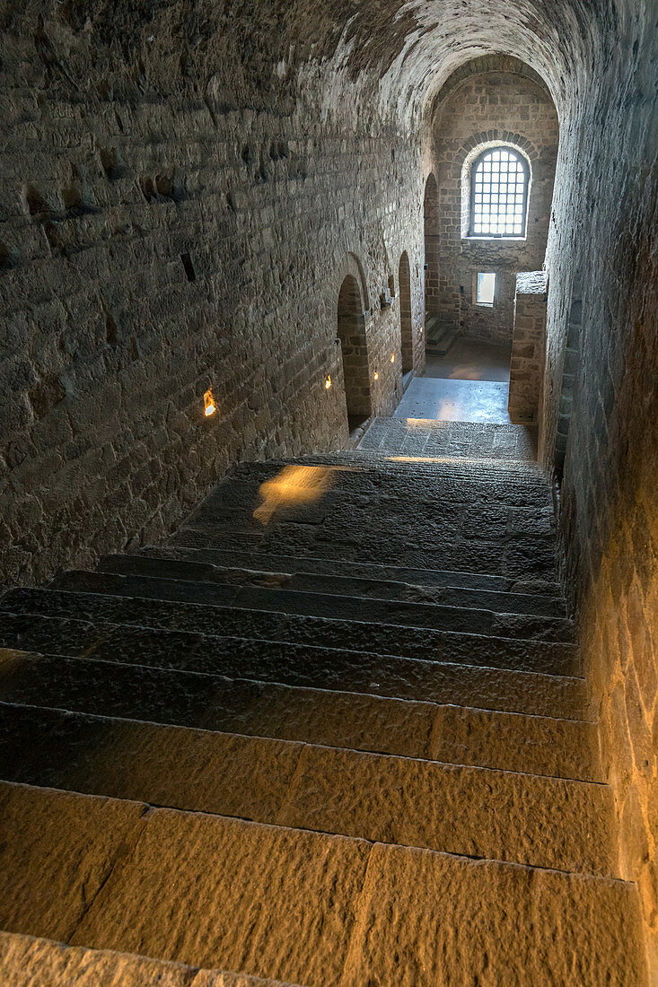 THE 11TH CENTURY STAIRCASE, ABBEY OF MONT-SAINT-MICHEL (50), FRANCE