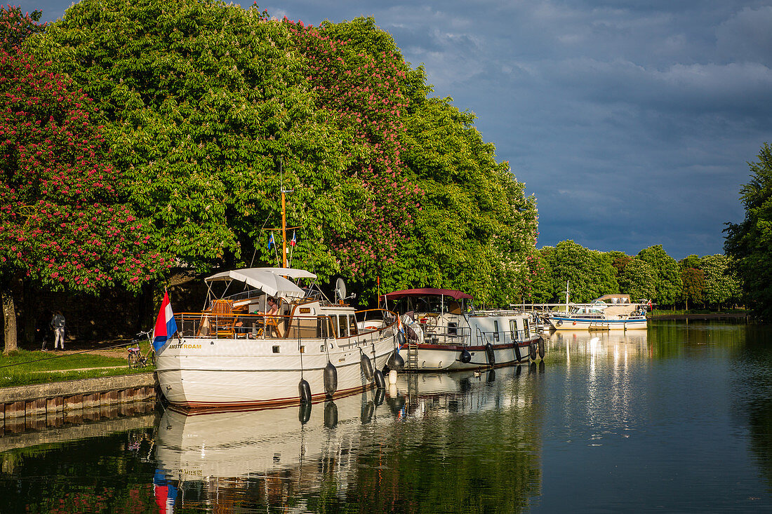 BOAT, SAINT MARTIN CANAL, PARK OF THE GRAND JARD, CHALONS EN CHAMPAGNE, MARNE, GRAND EST REGION, FRANCE