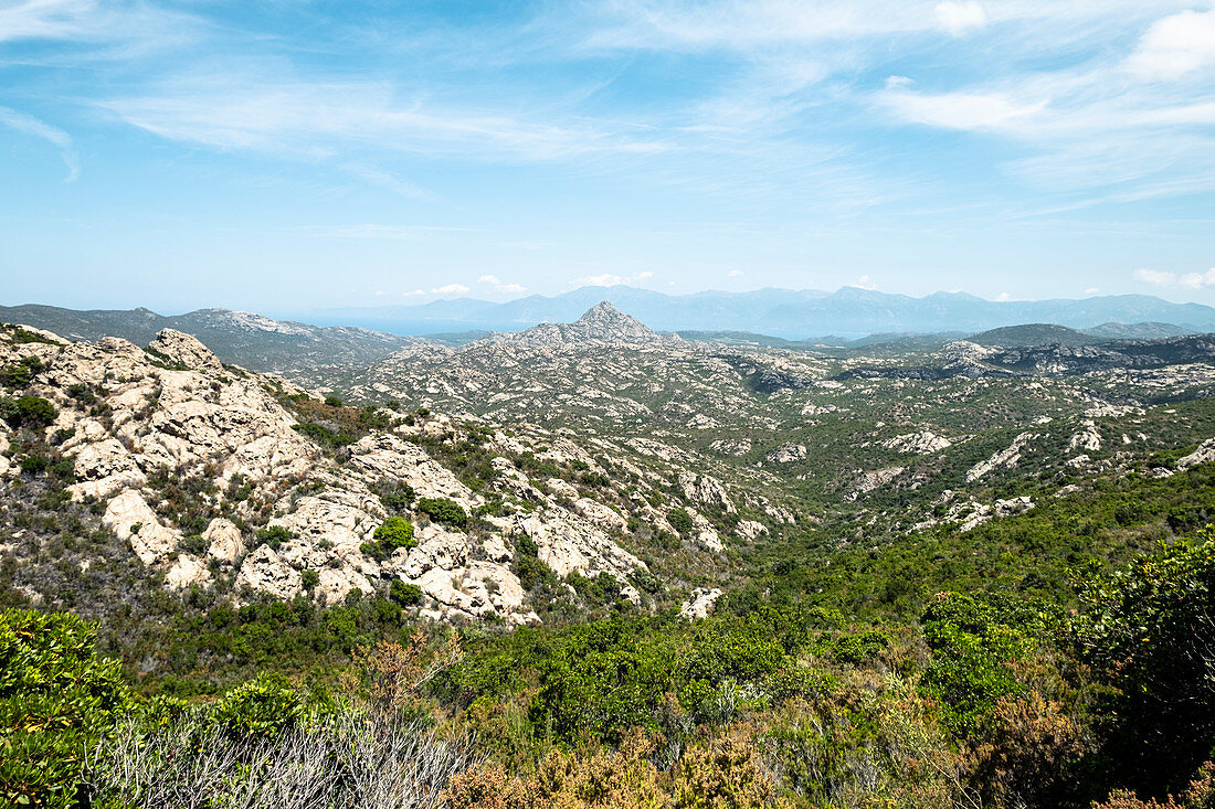 Die undurchdringliche Wildnis südlich von Saint-Florent, Korsika, Frankreich