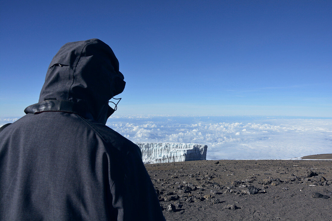 Kilimandscharo, angekommen auf dem Gipfel, Ausblick auf den Gletscher