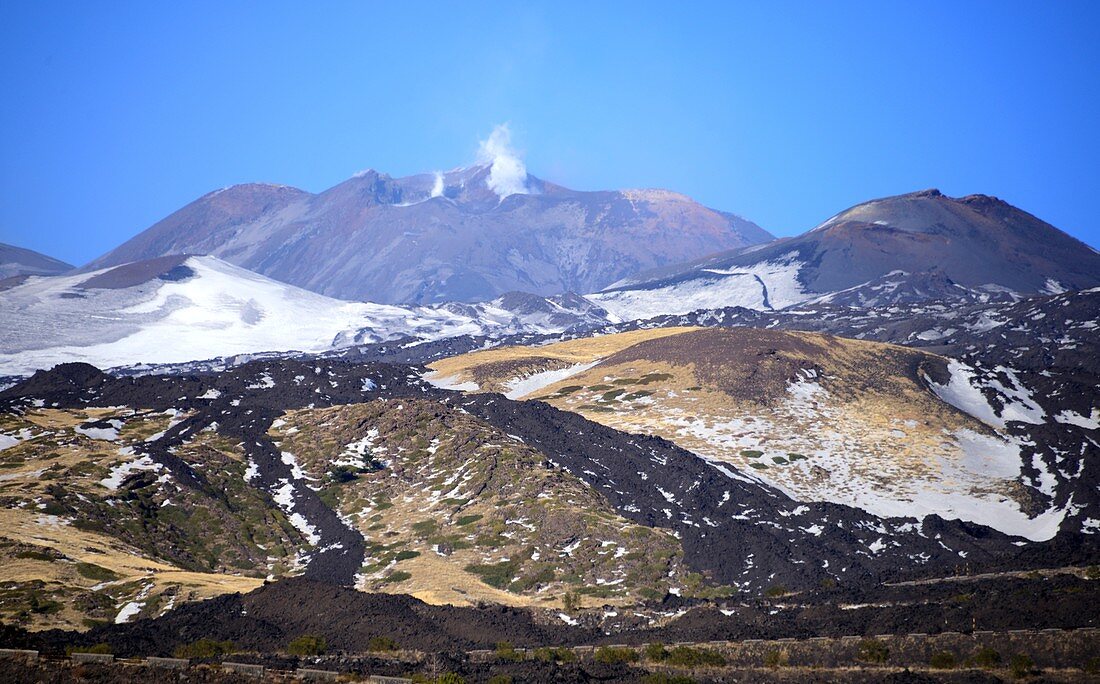 Lava landscape, view from the south of Mount Etna, Sicily, Italy