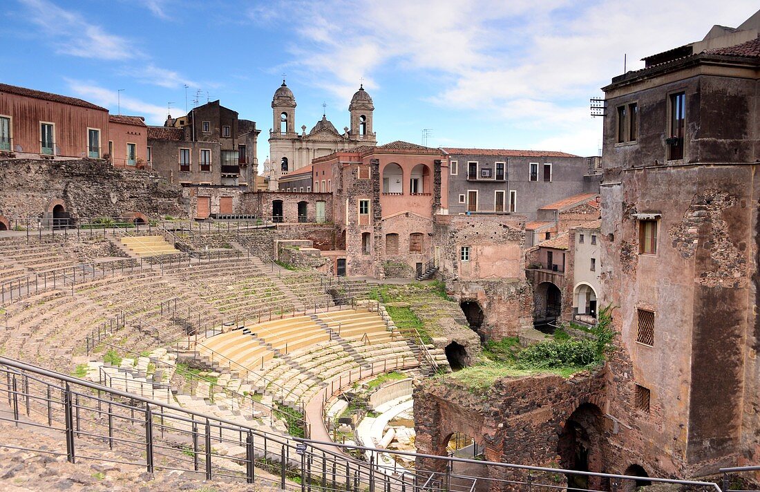 Excavation of the Roman Teatro Romano, Catania, Sicily, Italy
