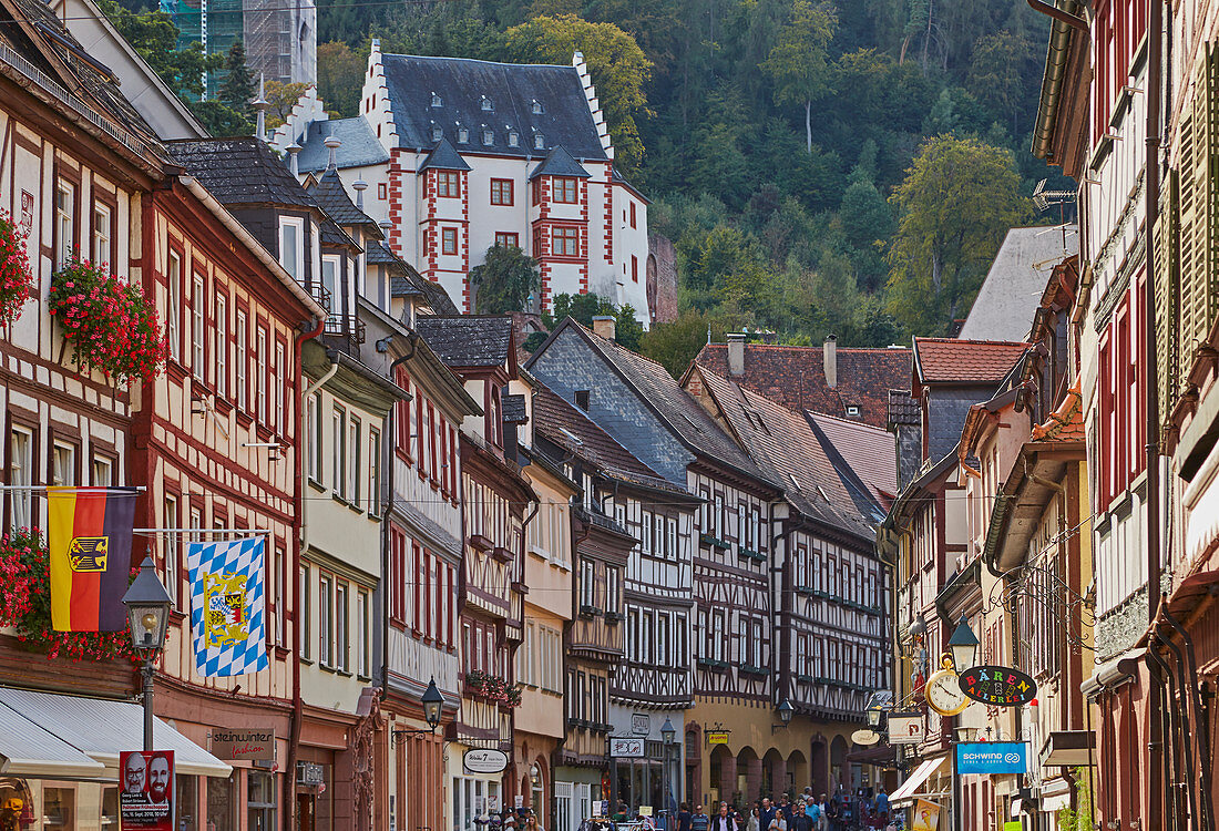 View along the main street, Miltenberg, old town, Main, Lower Franconia, Bavaria, Germany, Europe