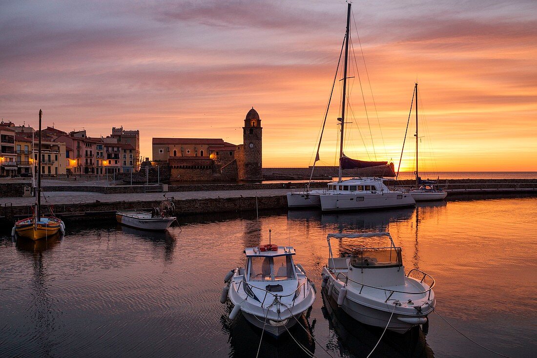 France, Pyrenees Orientales, Cote Vermeille, Collioure, sunrise