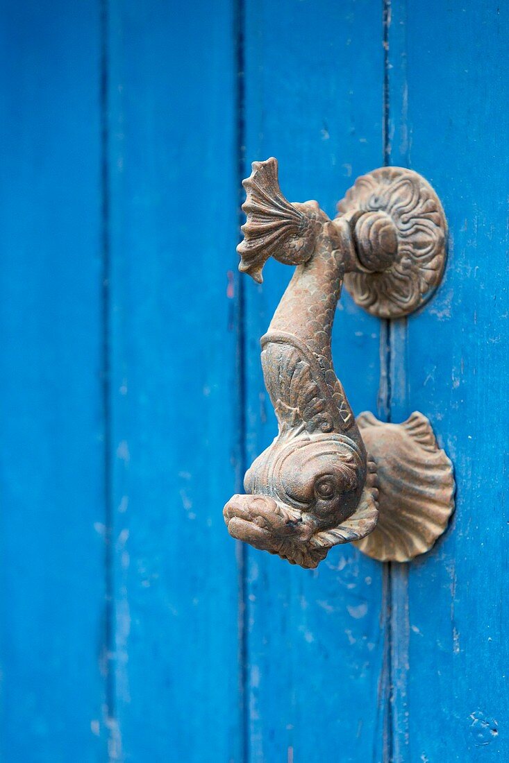 France, Aude, Lagrasse labelled Les Plus Beaux Villages de France (The most beautiful villages of France), door knocker
