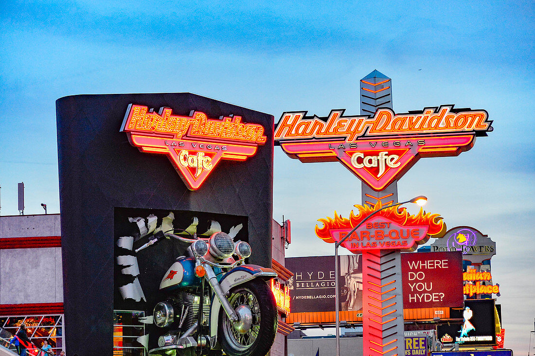 The Harley Davidson Cafe on Las Vegas Boulevard in Las Vegas, Nevada, USA
