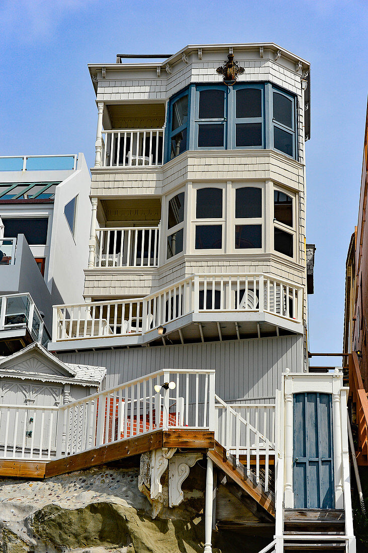 A typical Pacific Ocean beach house in Laguna Beach, California, USA