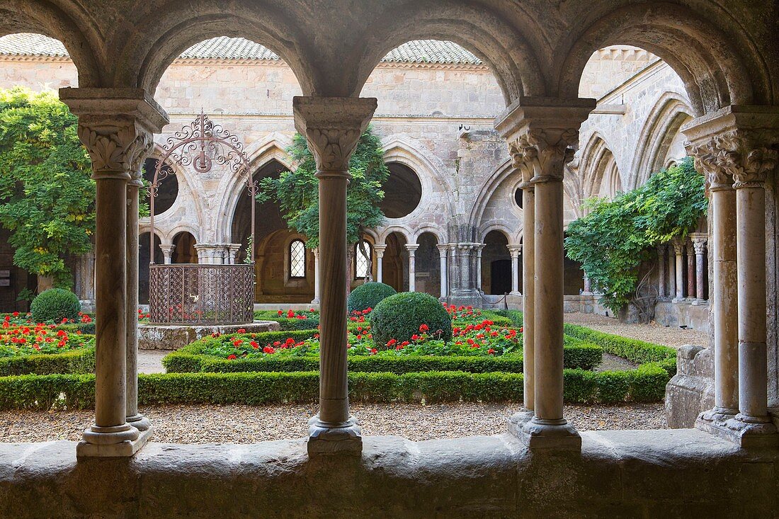 France, Aude, Pays Cathare, Narbonne, Sainte Marie de Fontfroide cistercian abbey, the cloister