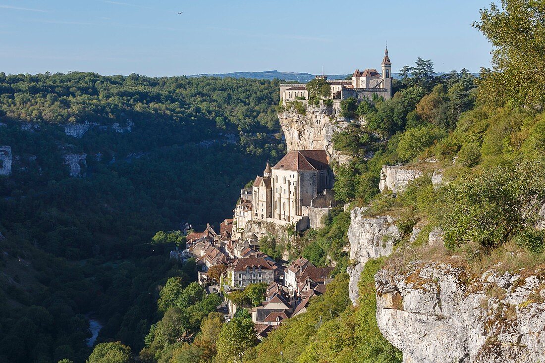 France, Lot, Rocamadour, Camino de Santiago stopping place, the castle and the Cite Religieuse