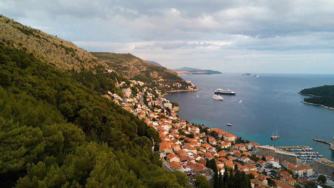 View of old town with coastline, Dubrovnik, Croatia