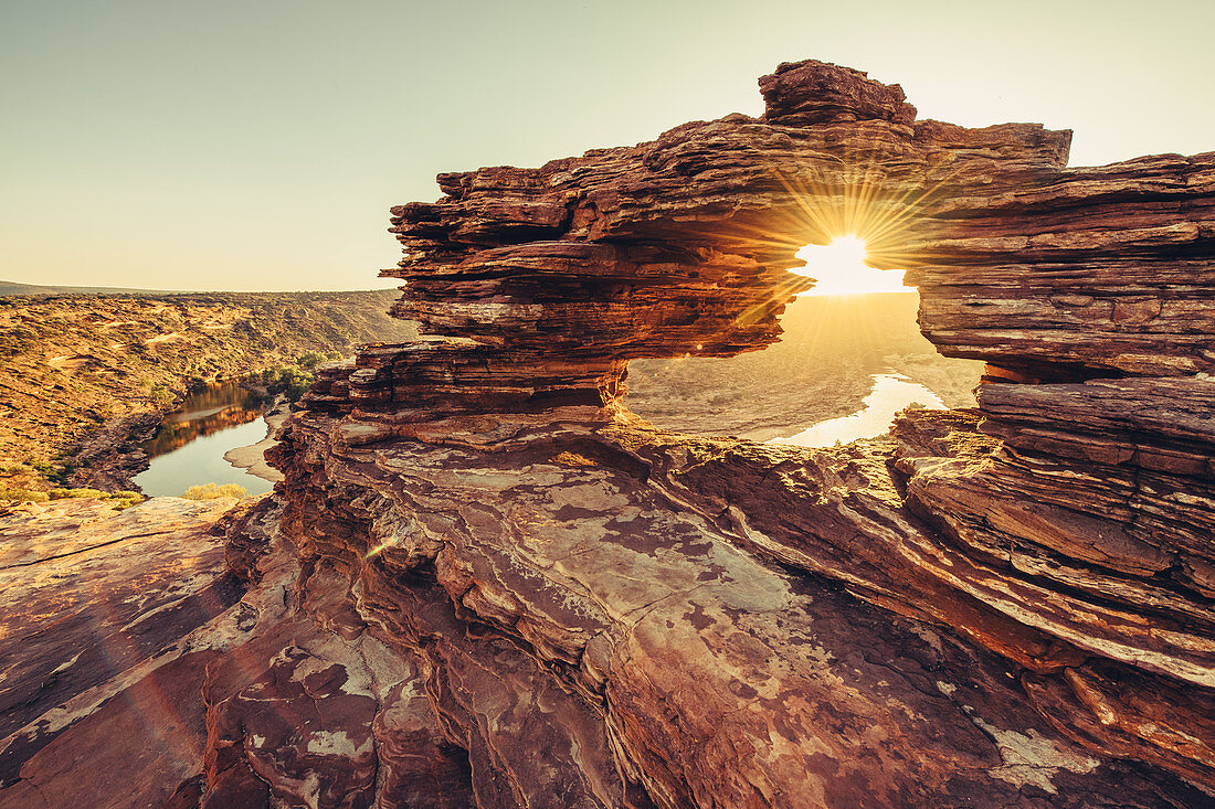Sunrise at the Natures Window in Kalbarri in Western Australia, Australia, Oceania;