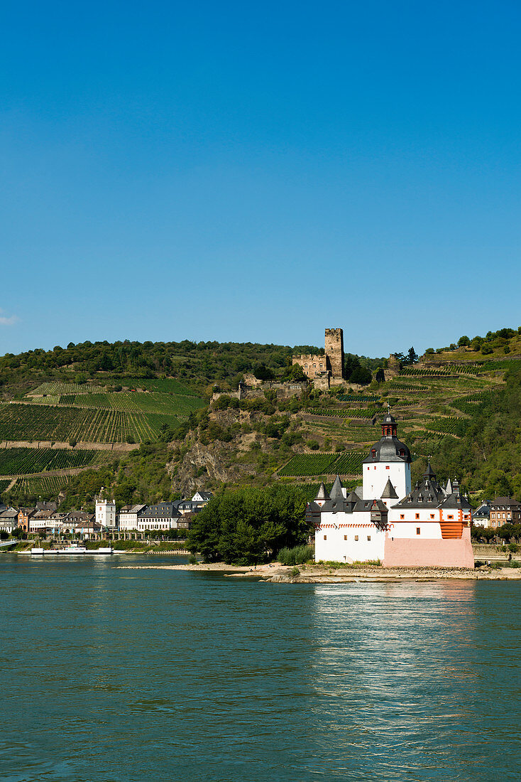 Pfalzgrafenstein Castle with Gutenfels Castle, Kaub, Upper Middle Rhine Valley, Rhineland-Palatinate, Germany
