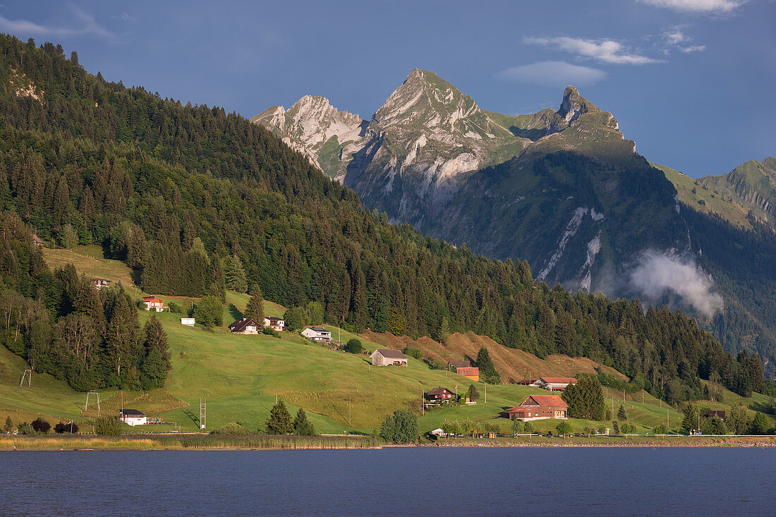 Mountains and settlement at Ybrig am Sihlsee, Einsiedeln Switzerland