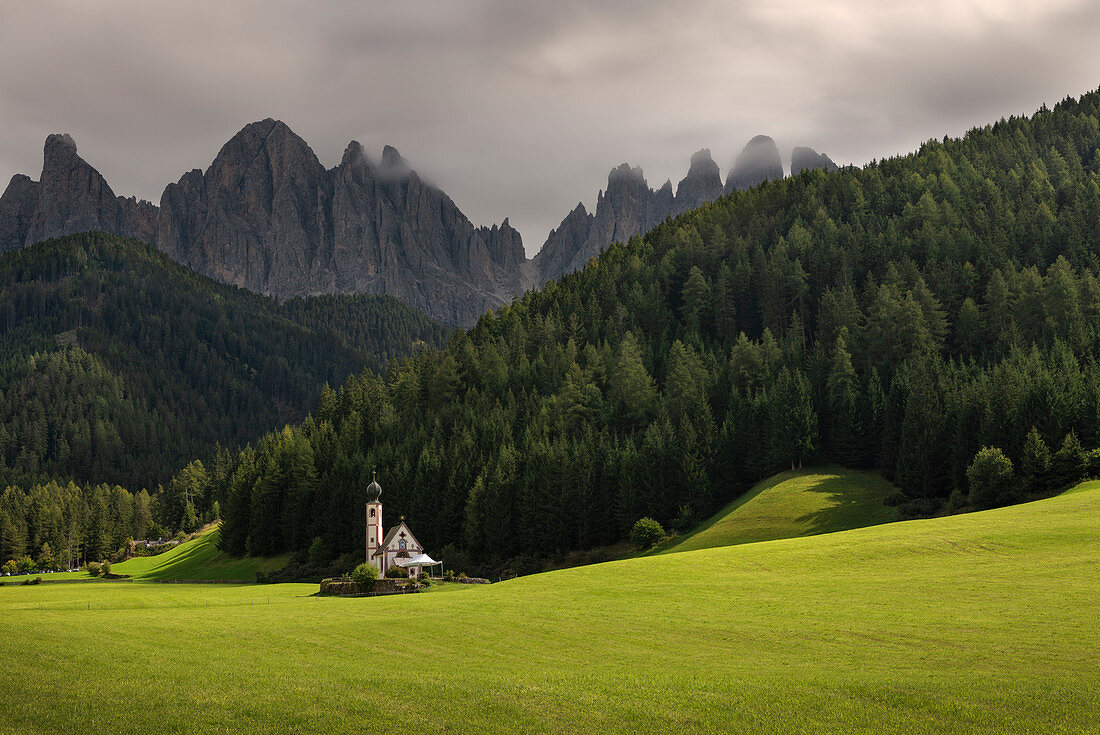 Church of St. Johann in St. Magdalena, in the Val Di Funes, Dolomites, Italy