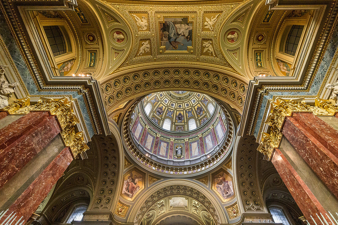 Inside of St. Stephen's Basilica in Budapest, Hungary