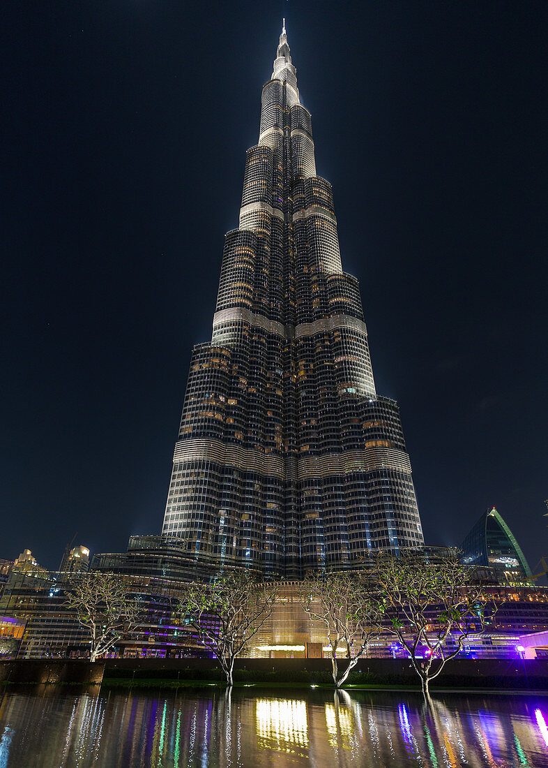 At night at the Burj Khalifa in Dubai, UAE