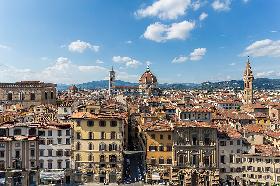 View over the city rooftops and the Duomo in Florence, Italy
