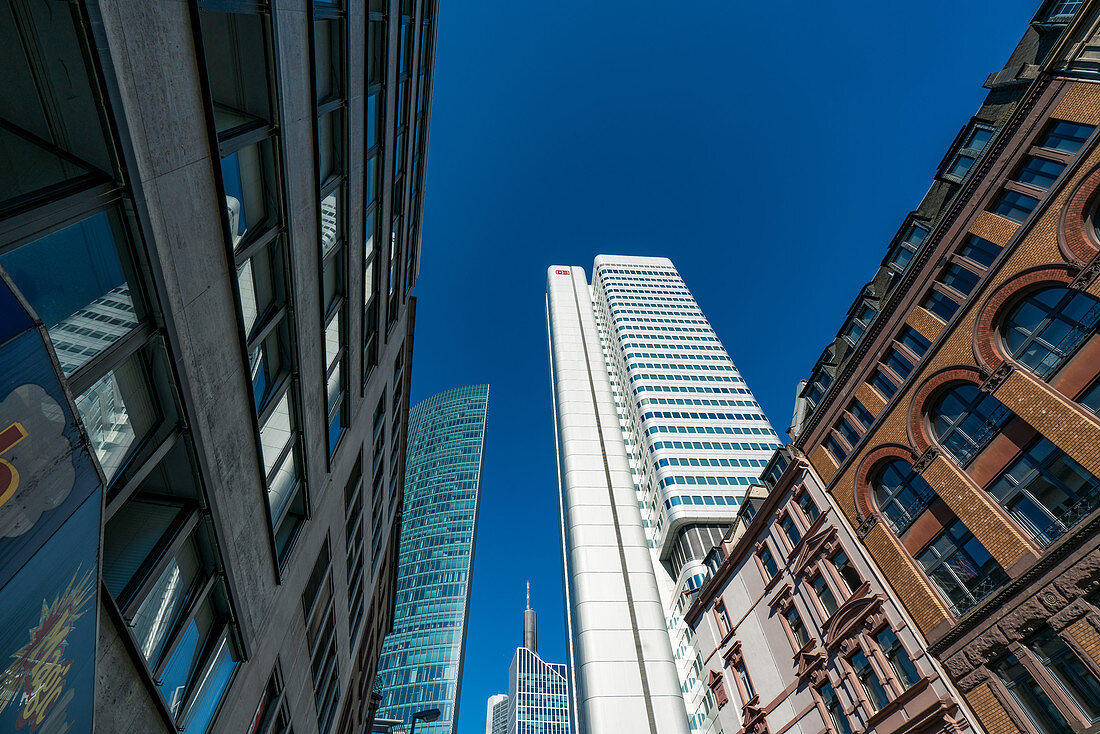 Looking up in the banking district of Frankfurt, Germany