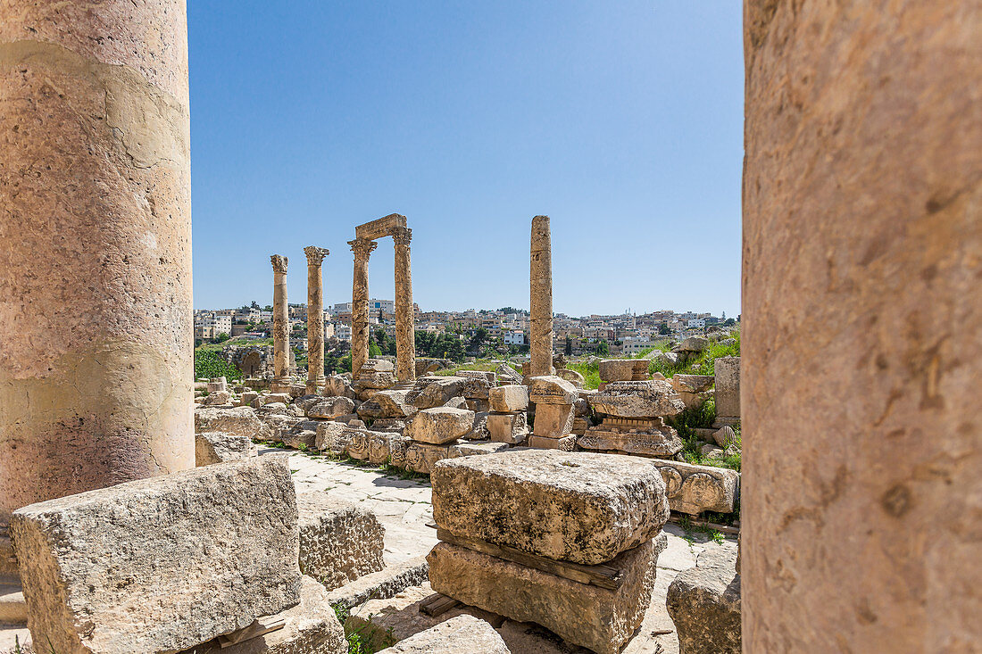 View of the remains of a Roman city in Jerash, Jordan