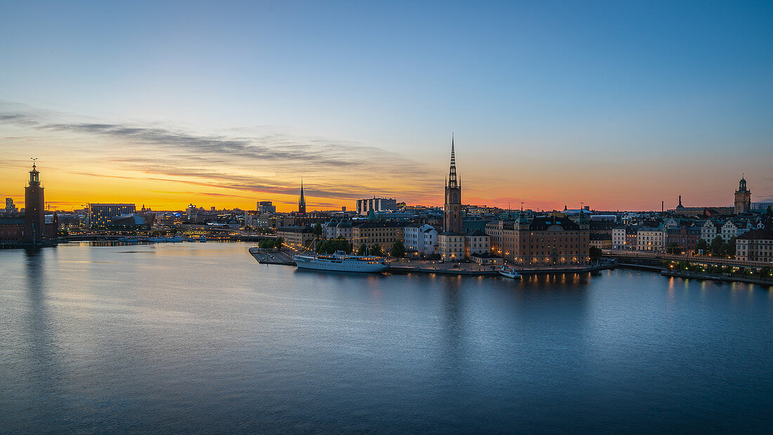 Panoramic view of the city during sun rush in Stockholm, Sweden