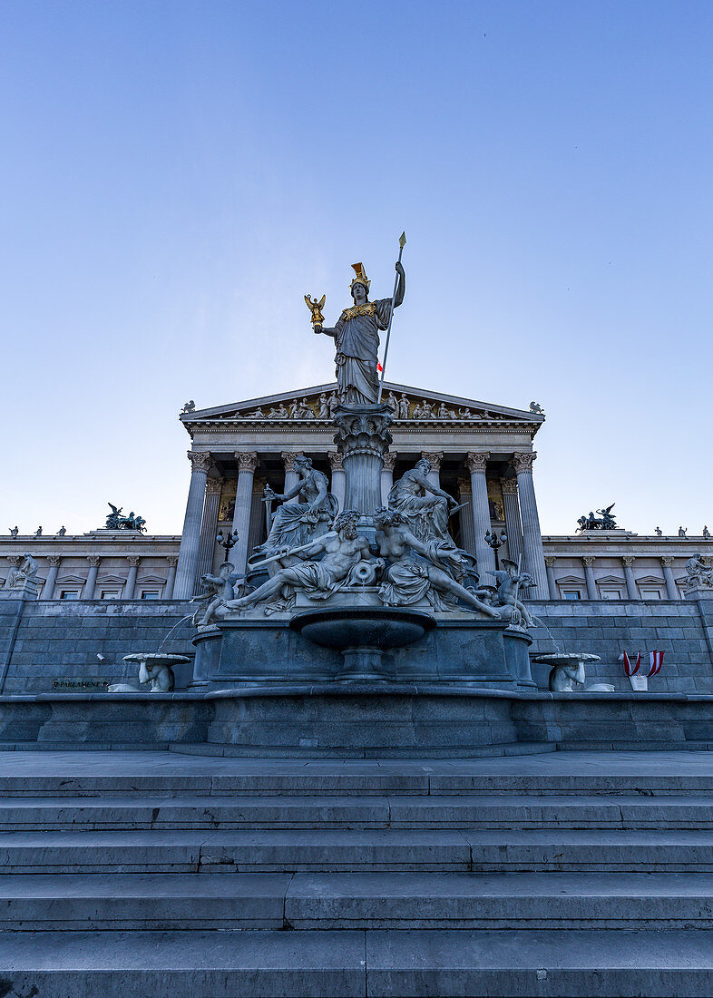 The Pallas Athene fountain in front of the parliament building in Vienna, Austria