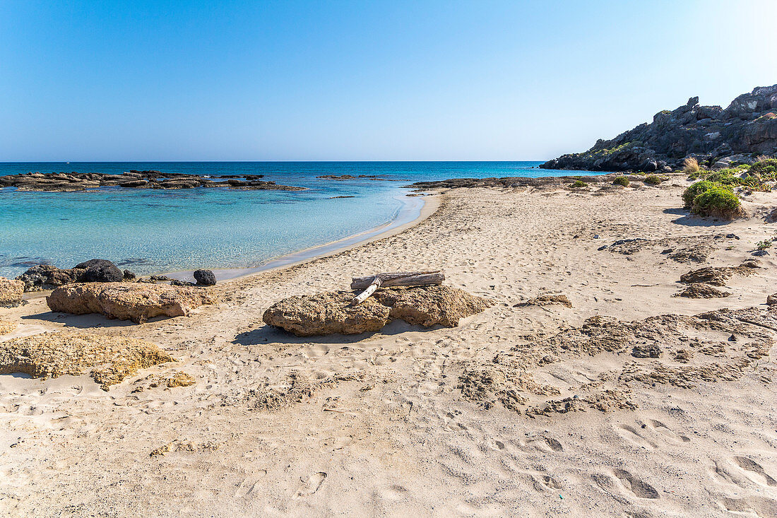 Elafonissi Strand mit pinkem Sand, Südwesten Kreta, Griechenland