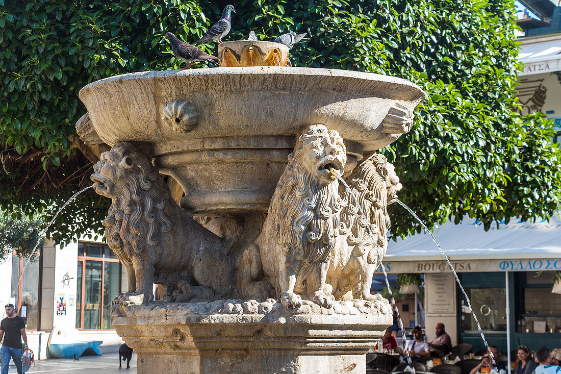 Morosini Brunnen (Löwenbrunen) in Altstadt von Iraklion, Norden Kreta, Griechenland