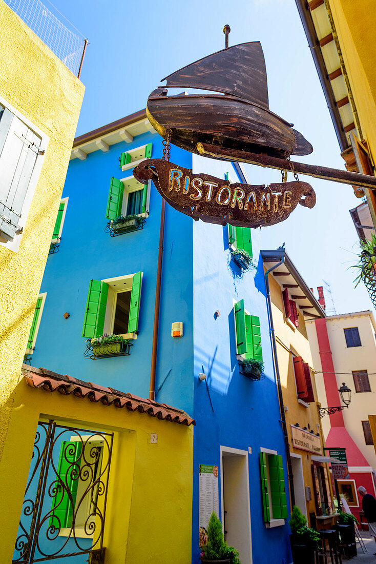 Colorful house facades in Caorle, Veneto, Italy