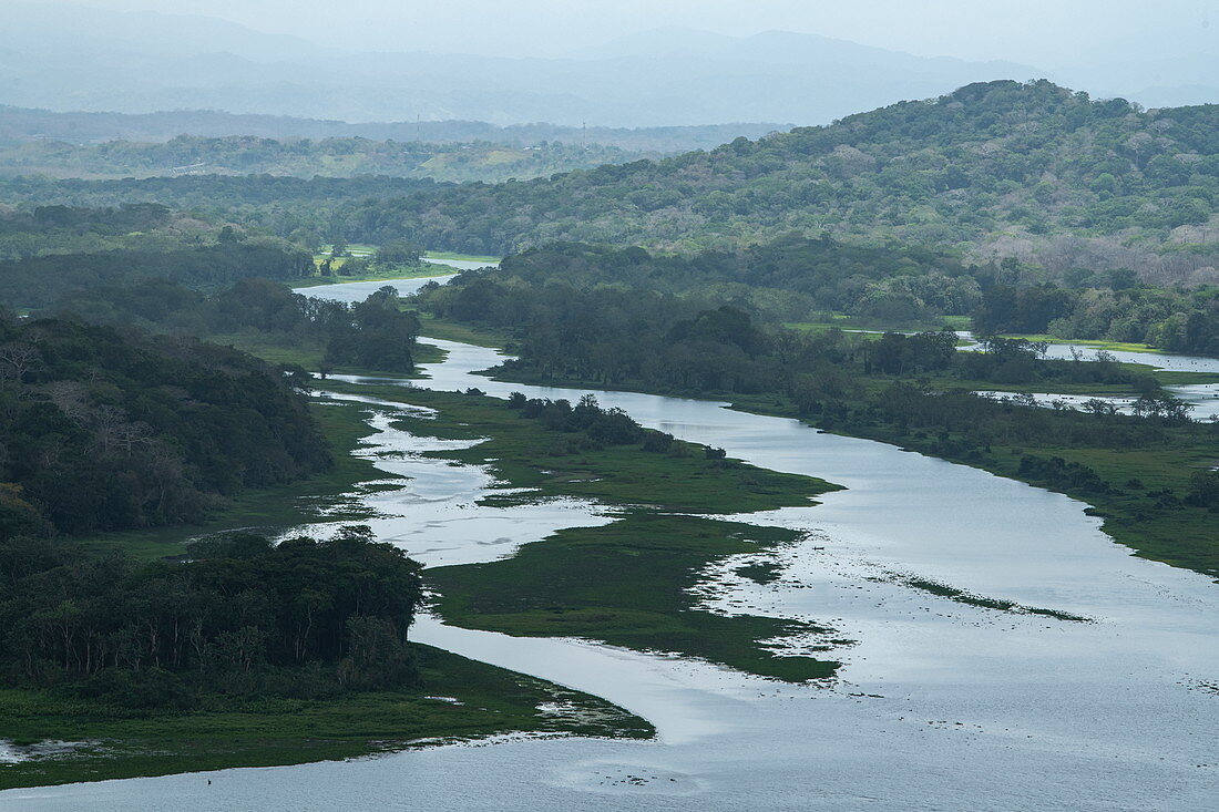 Blick auf den Gatun-See von einem Turm in einem Naturschutzgebiet, nahe Colon, Panama, Mittelamerika