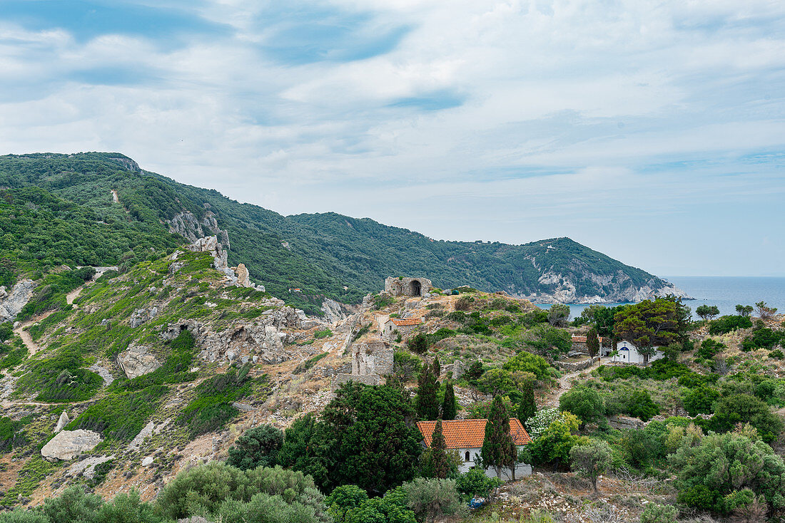 View of Kastro, the old capital of Skiathos island, Greece