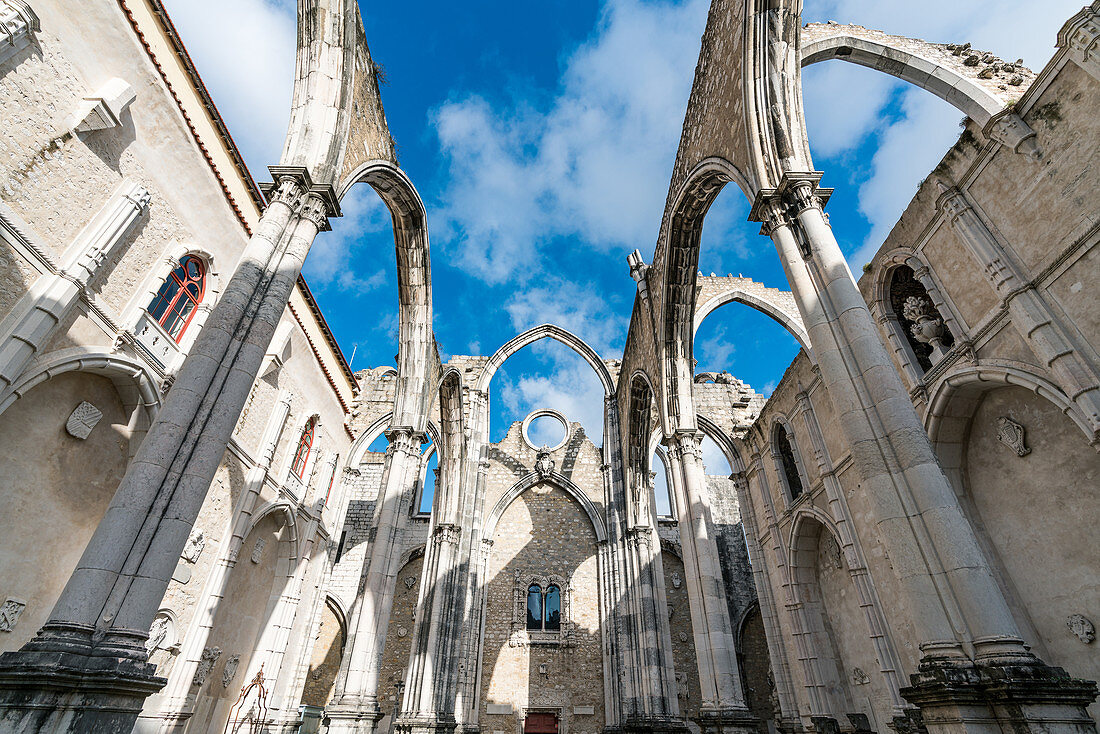 The nave of the Igreja do Carmo destroyed in the 1755 earthquake in Lisbon, Portugal